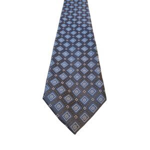 Pronto Uomo Couture Mens  100% Silk‎ Neck Tie Woven Blue Geometric EUC